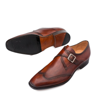 Mens Mezlan Forest Calfskin Wingtip Monk Strap Dress Shoe in Cognac 2   - from alligatorwarehouse.com