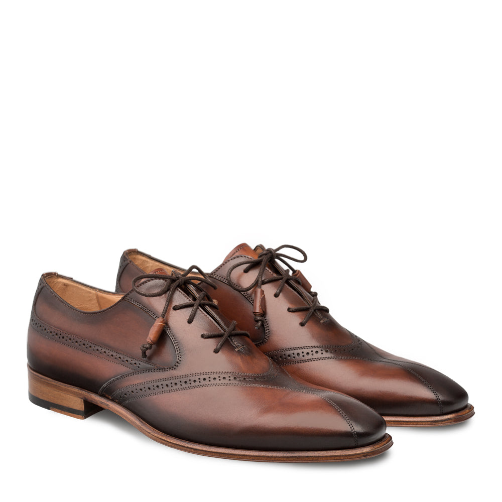 Mens Mezlan Calfskin Bicycle Toe Oxford Dress Shoe in Cognac