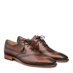 Mens Mezlan Calfskin Bicycle Toe Oxford Dress Shoe in Cognac