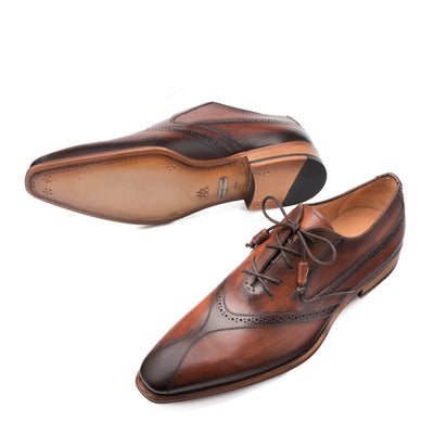 Mens Mezlan Calfskin Bicycle Toe Oxford Dress Shoe in Cognac 2   - from alligatorwarehouse.com