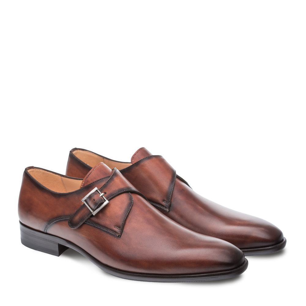 Mens Mezlan Travis Calfskin Monkstrap Dress Shoe in Cognac