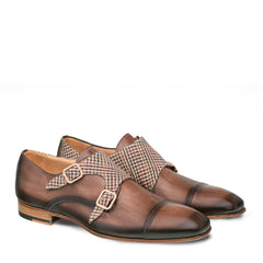 Mens Mezlan Pandora Double Monk Strap Taupe & Brown Houndstooth Dress Shoe