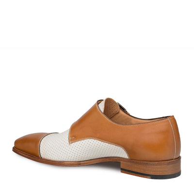 Mens Mezlan Saber Two Tone Calfskin Monk Strap Dress Shoe in Honey & White 3   - from alligatorwarehouse.com