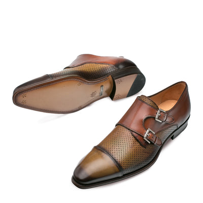 Mens Mezlan Saber Two Tone Calfskin Monk Strap Dress Shoe in Olive & Cognac 2   - from alligatorwarehouse.com
