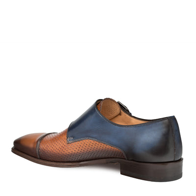 Mens Mezlan Saber Two Tone Calfskin Monk Strap Dress Shoe in Tan & Blue 3   - from alligatorwarehouse.com