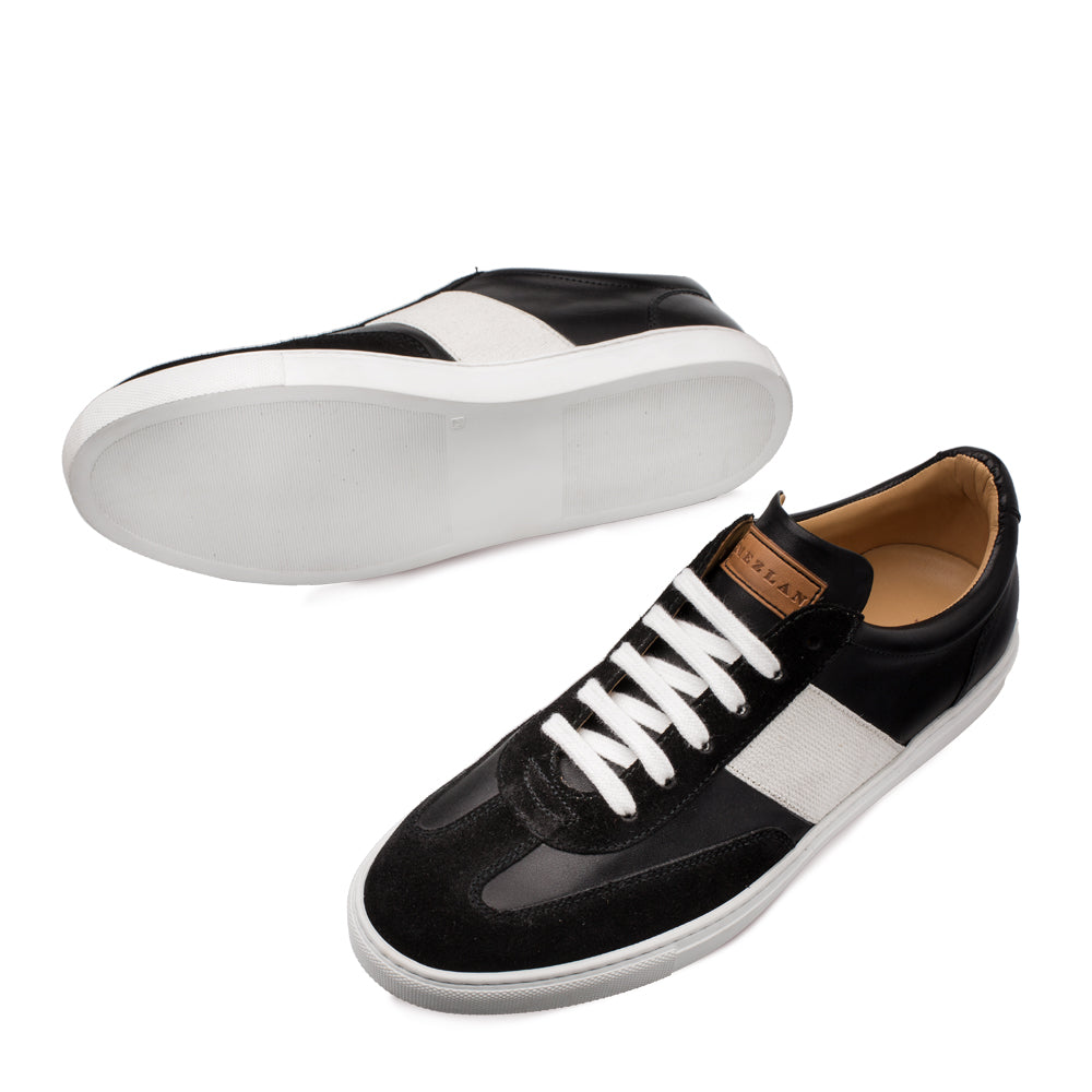 Mens Mezlan Wyatt Two Tone Calfskin & Suede Sneaker in Black & White