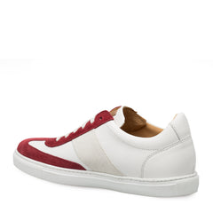 Mens Mezlan Wyatt Two Tone Calfskin & Suede Sneaker in White & Burgundy