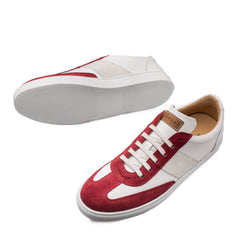 Mens Mezlan Wyatt Two Tone Calfskin & Suede Sneaker in White & Burgundy