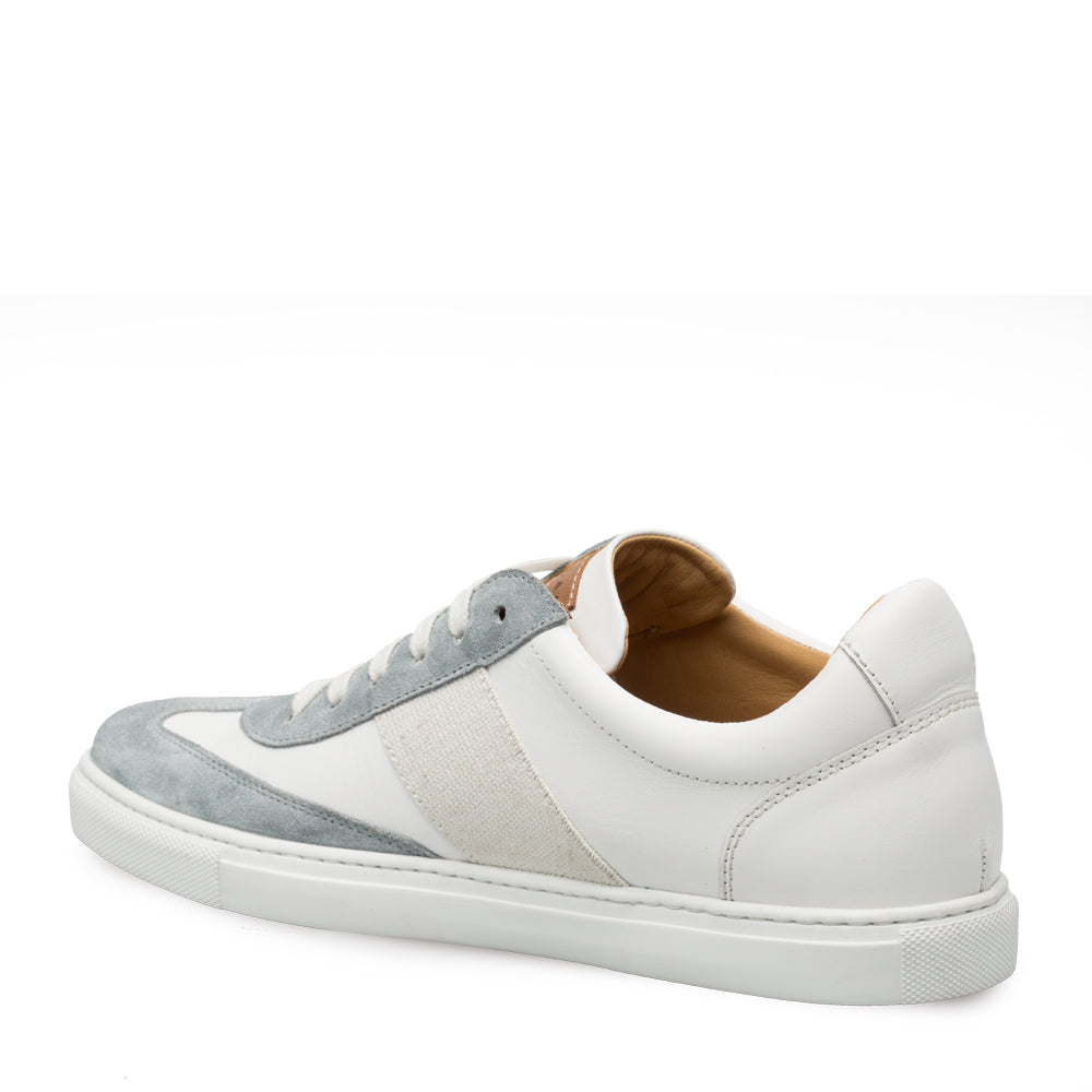 Mens Mezlan Wyatt Two Tone Calfskin & Suede Sneaker in White & Grey