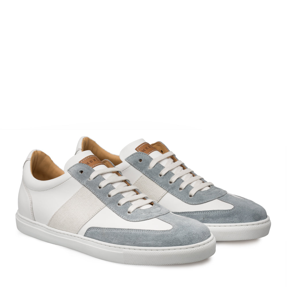 Mens Mezlan Wyatt Two Tone Calfskin & Suede Sneaker in White & Grey