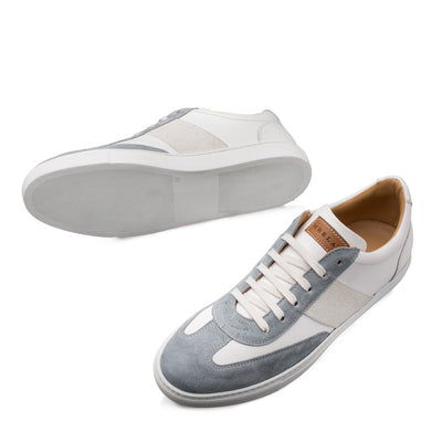 Mens Mezlan Wyatt Two Tone Calfskin & Suede Sneaker in White & Grey 2   - from alligatorwarehouse.com