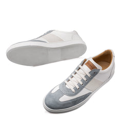 Mens Mezlan Wyatt Two Tone Calfskin & Suede Sneaker in White & Grey