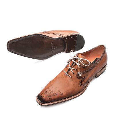 Mens Mezlan Malcolm Calfskin Plain Toe Blucher Dress Shoe in Tan 2   - from alligatorwarehouse.com
