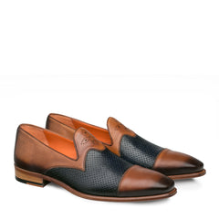 Mens Mezlan Bora Calfskin Loafer in Tan & Blue