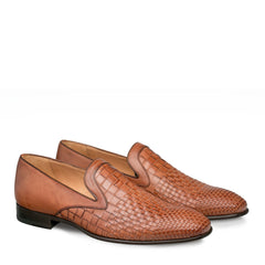 Mens Mezlan Sirocco Woven Calf Slip on Loafer Dress Shoe in Cognac