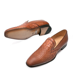 Mens Mezlan Sirocco Woven Calf Slip on Loafer Dress Shoe in Cognac