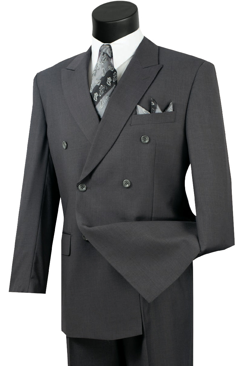 Mens Classic Wool Feel Double Breasted Suit in Heather Grey