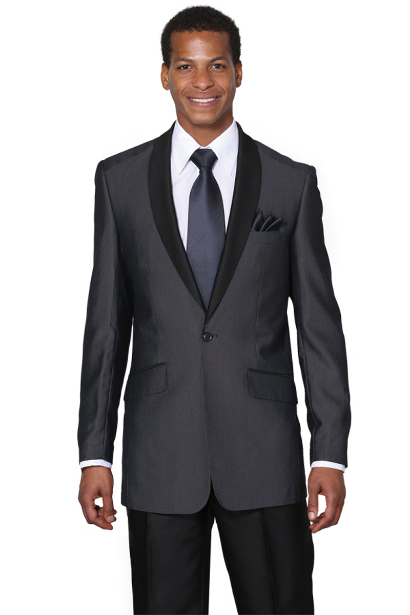 Mens 1 Button Black Shawl Lapel Tuxedo in Navy