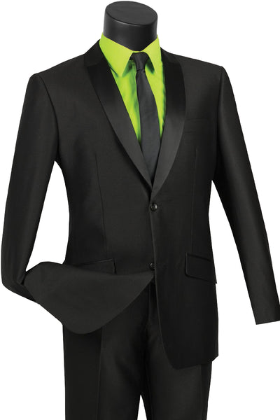 Mens 2 Buttton Slim Contrast Peak Lapel Tuxedo in Black 1 S2PS-1_BLACK_36S  - from alligatorwarehouse.com