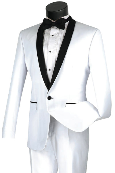 Mens Slim Fit One Button Shawl Tuxedo in White 1 SO1T-SS_WHITE_36S  - from alligatorwarehouse.com