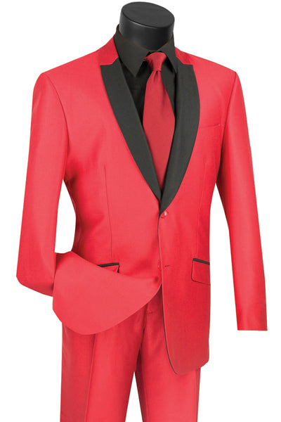 Mens 2 Buttton Slim Contrast Peak Lapel Tuxedo in Red 1 SO1S2PS-1_RED_36S  - from alligatorwarehouse.com