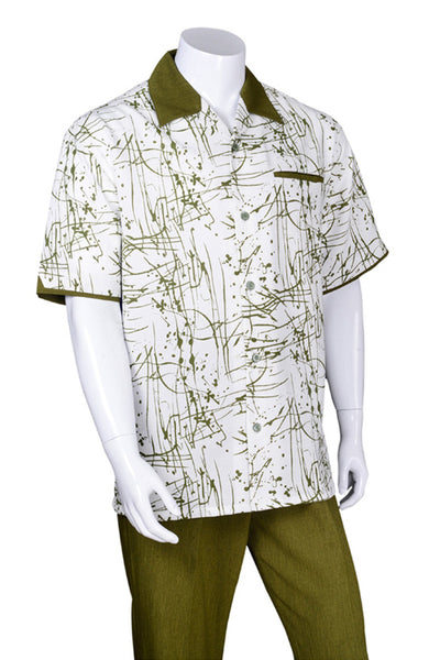 Mens Splatter Print Leisure Walking Suit in Olive 1 M2962-Olive-S  - from alligatorwarehouse.com