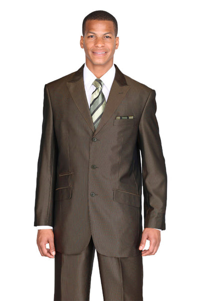 Mens 3 Button Classic Fit Tonal Sharkskin Peak Lapel Suit in Brown 1 58026-Brown-38R  - from alligatorwarehouse.com