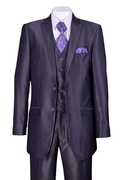 Mens 2 Button Vested Peak Lapel Shiny Sharkskin Suit in Grey 1 5702V2 -Grey-38R  - from alligatorwarehouse.com