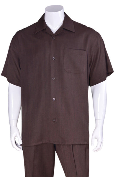 Mens Short Sleeve Casual Summer Walking Suit in Solid Brown 1 M2954-Brown-S  - from alligatorwarehouse.com