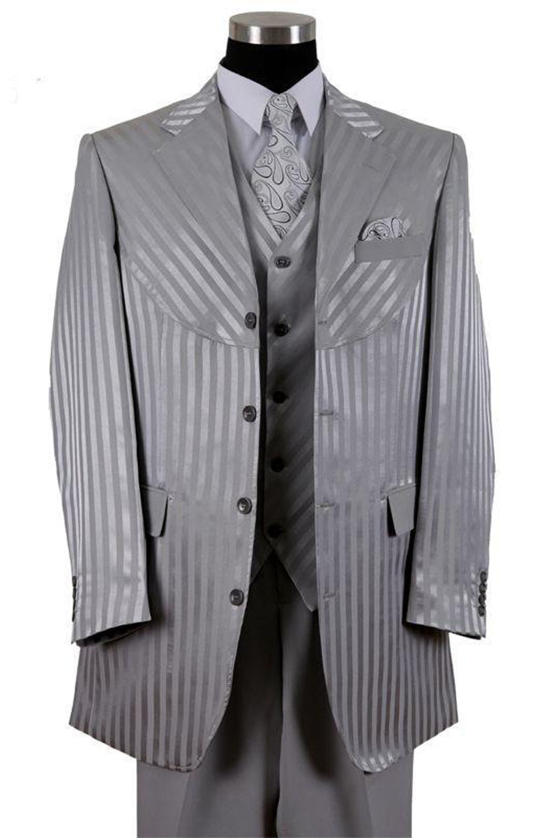 Mens 4 Button Diagonal Tonal Stripe Fashion Suit in Grey