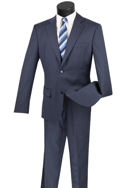 Mens Modern Fit 2 Button 100% Wool Windowpane Suit in Navy 1 SO12WWP-1_NAVY_36S  - from alligatorwarehouse.com