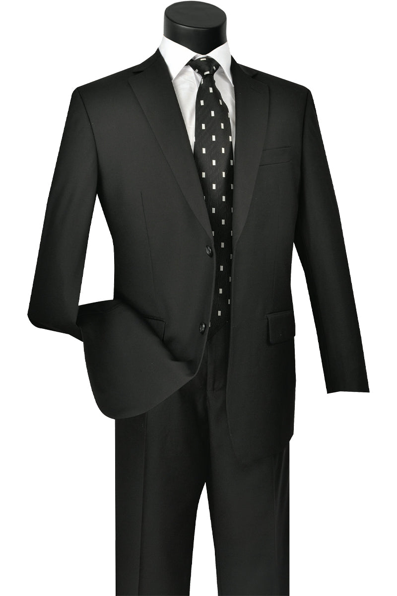 Mens 2 Button Classic Fit Pleated Pant Suit in Black