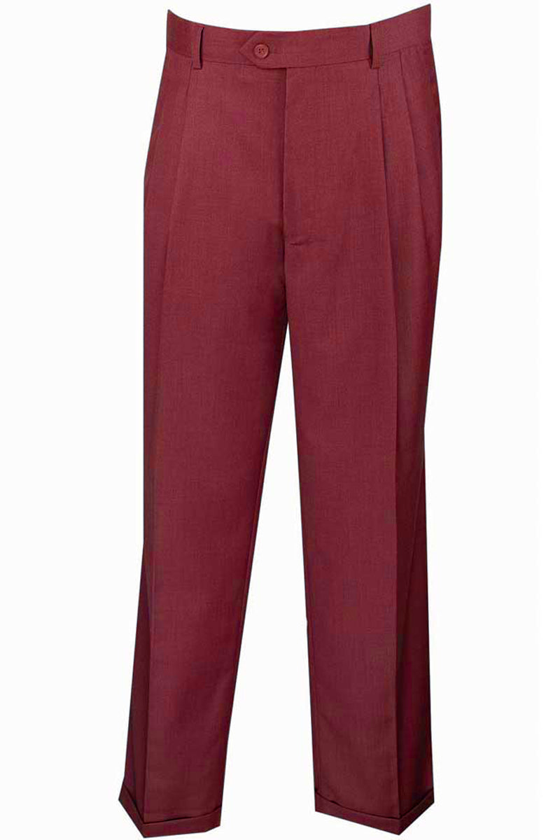 Mens Classic Fit Single Pleat Dress Slacks in Burgundy