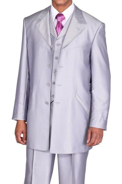 Mens 4 Button Vested Shiny Sharkskin Zoot Suit in Silver 1 2912V-Silver-38R  - from alligatorwarehouse.com