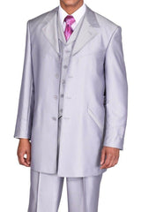 Mens 4 Button Vested Shiny Sharkskin Zoot Suit in Silver