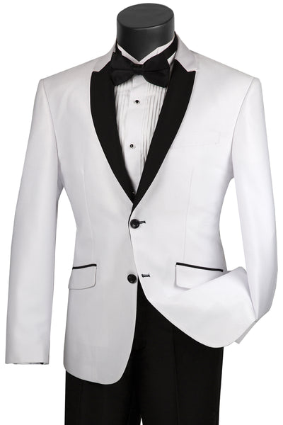 Mens 2 Buttton Slim Contrast Peak Lapel Tuxedo in White 9 SO1S2PS-1_WHITE_40S  - from alligatorwarehouse.com