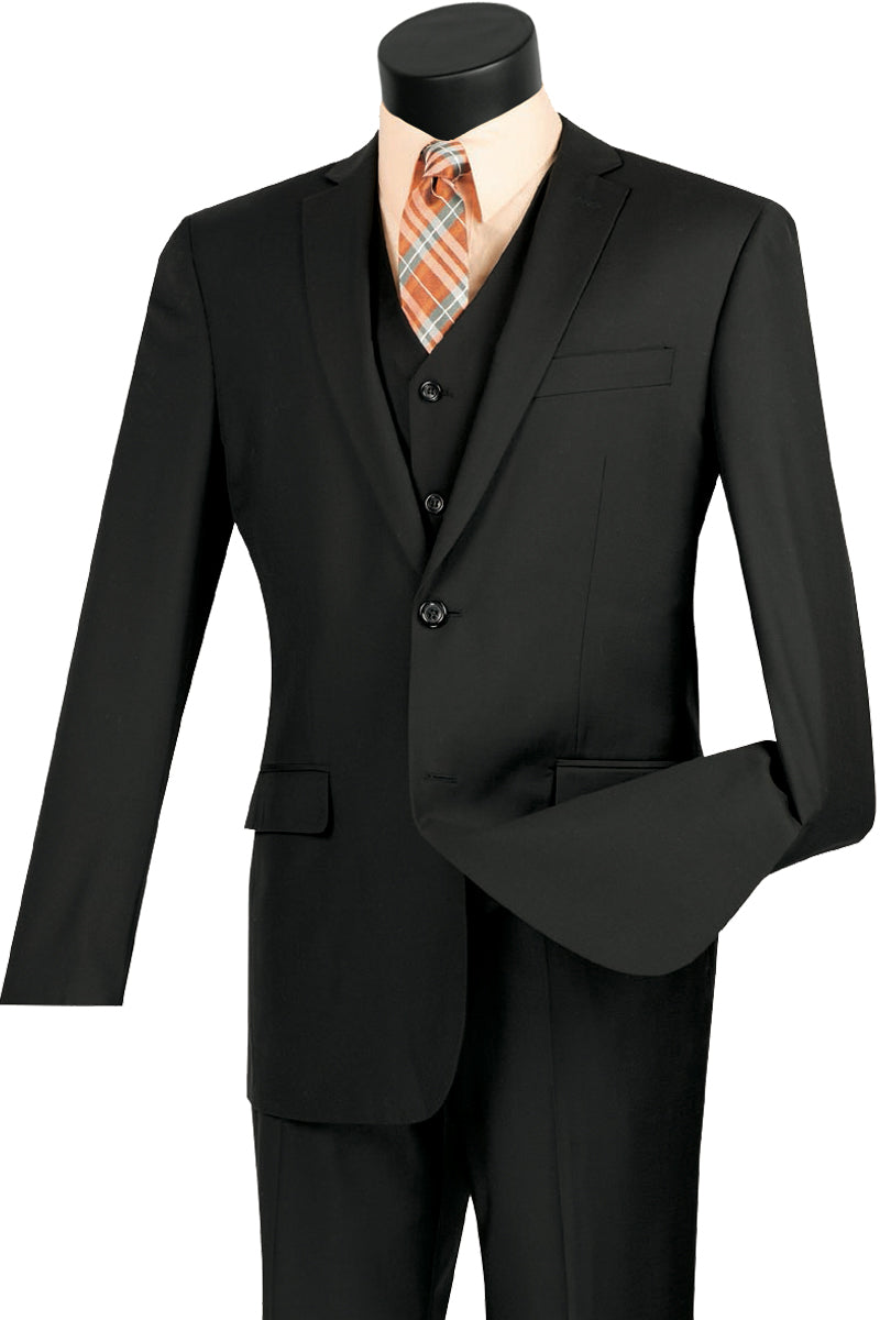 Mens Vested Slim Fit Wool Feel Suit in Black