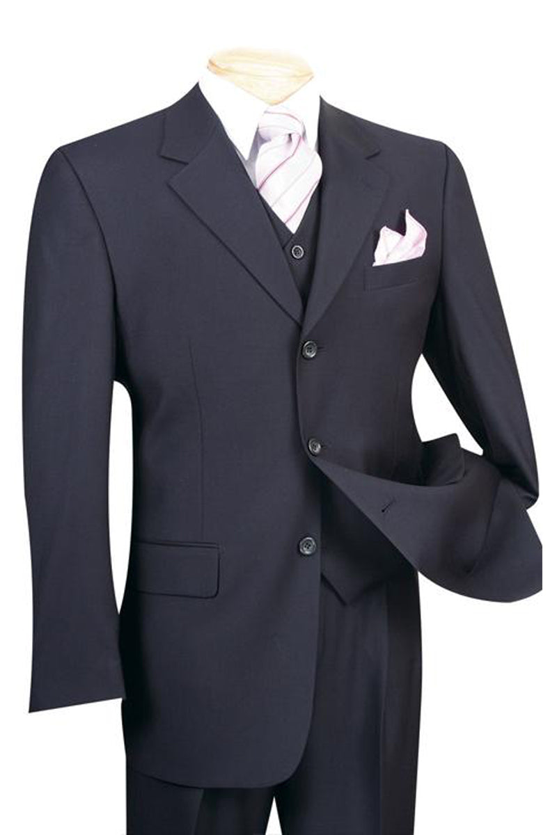 Mens Classic 3 Button Vested Dress Suit in Navy