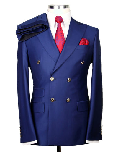 Designer Mens Double Breasted Gold Button Suit in Indigo Blue 1   - from alligatorwarehouse.com