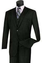 Mens Classic Fit Flat Front Vested Suit in Black