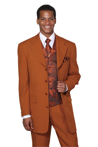 Mens 3/4 Length 4 button Contrast Stitching Suit with Paisley Vest in Rust 1 6903V-Rust-38R  - from alligatorwarehouse.com