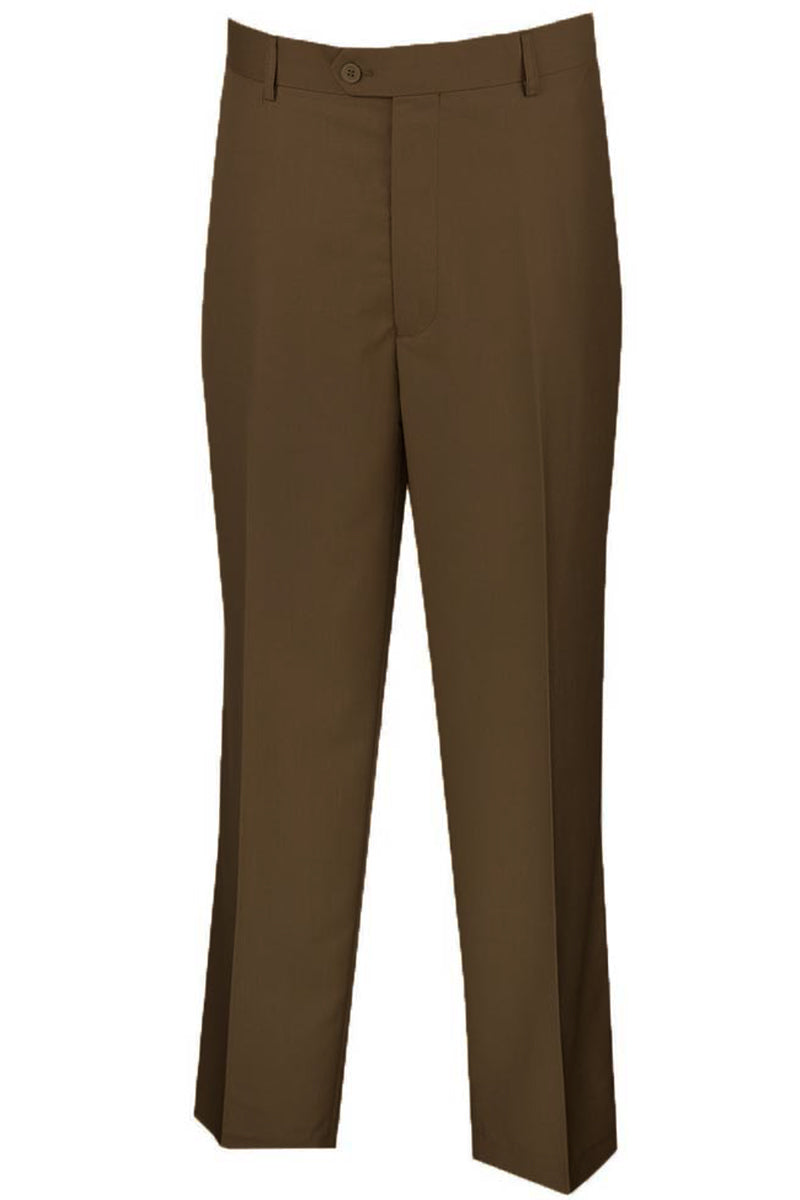 Mens Modern Fit Flat Front Dress Slacks in Brown