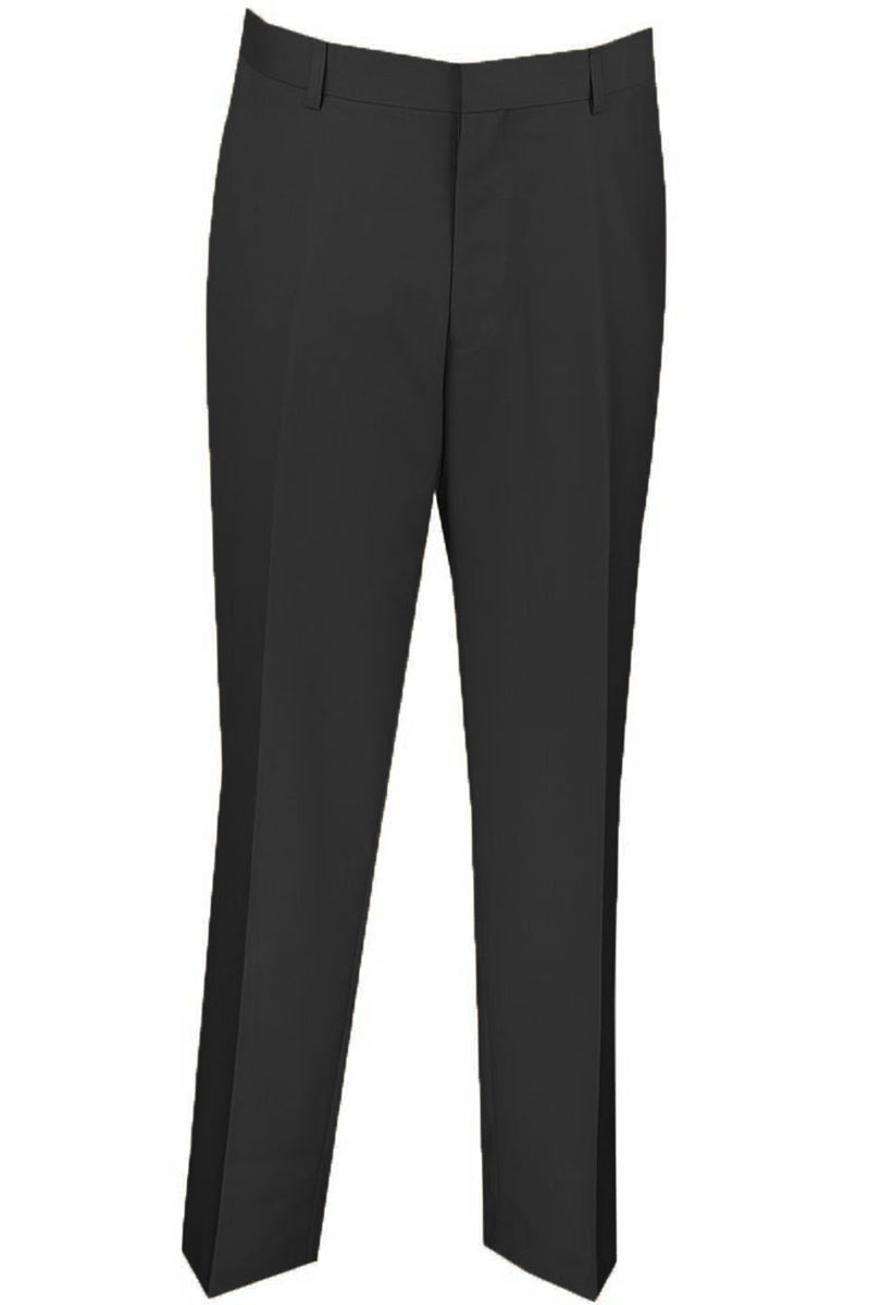 Mens Slim Fit Wool Feel Flat Front Dress Slacks in Black