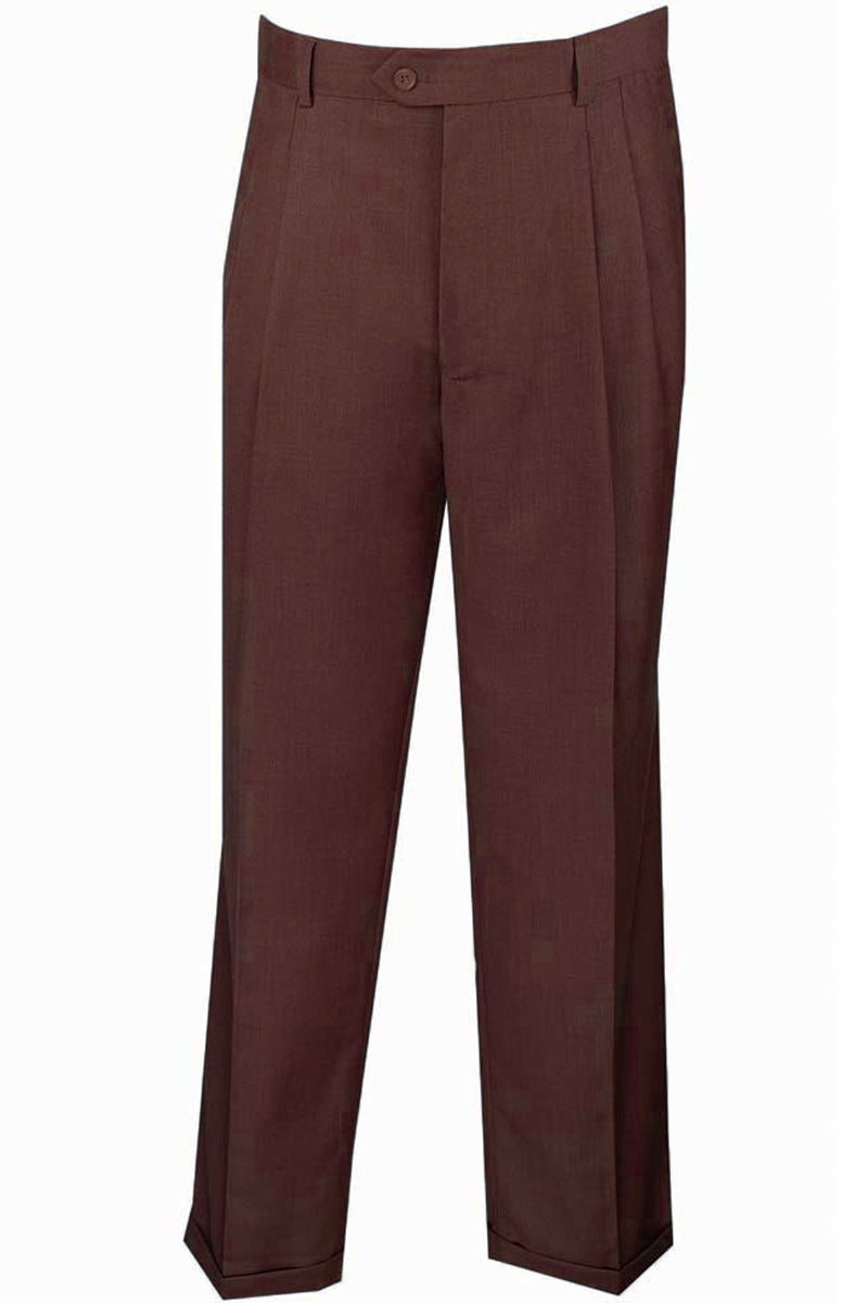 Mens Classic Fit Single Pleat Dress Slacks in Brown