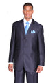 Mens 3 Button Classic Fit Tonal Sharkskin Peak Lapel Suit in Navy