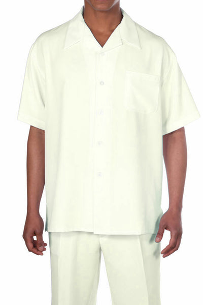 Mens Short Sleeve Casual Summer Walking Suit in Solid Cream 1 M2954-Cream-S  - from alligatorwarehouse.com