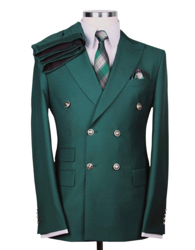 Designer Mens Double Breasted Gold Button Suit in Hunter Green 1   - from alligatorwarehouse.com