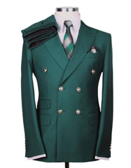 Designer Mens Double Breasted Gold Button Suit in Hunter Green