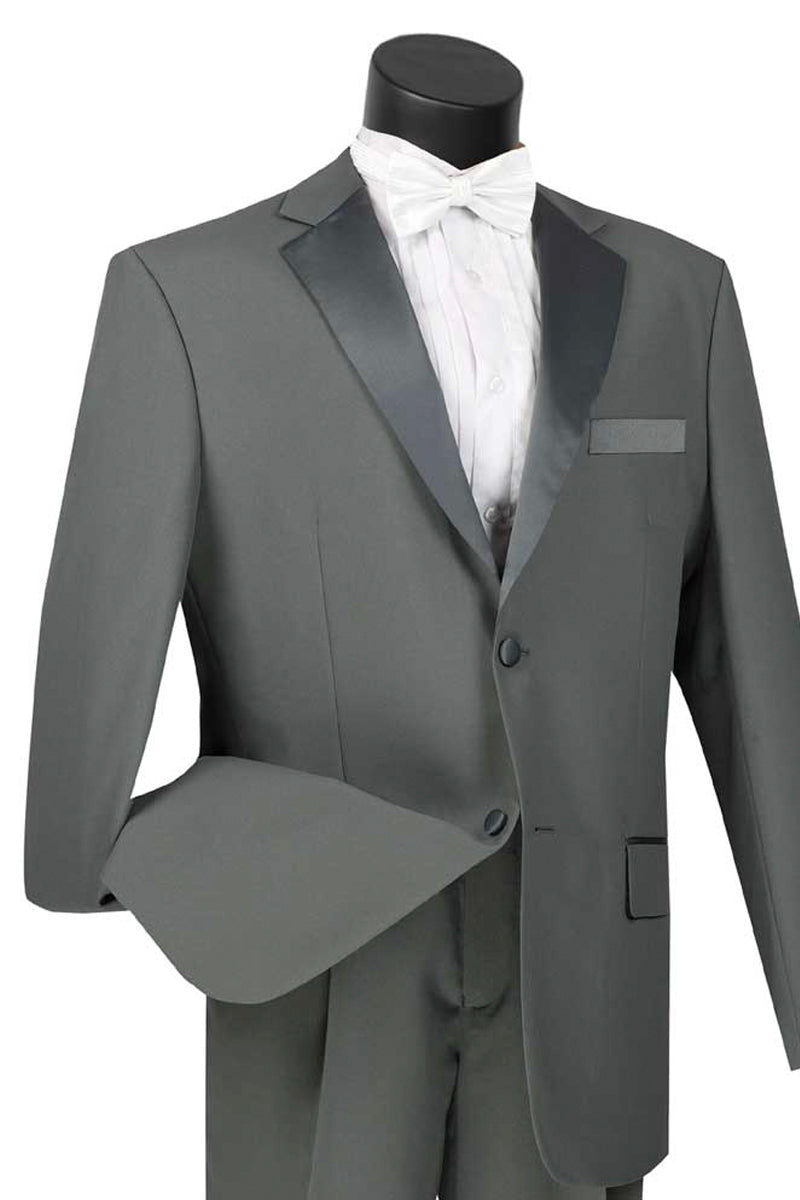 Mens Classic Fit 2 Button Rayon Fabric Tuxedo in Grey