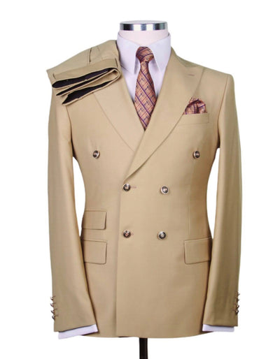 Designer Mens Double Breasted Gold Button Suit in Camel 1   - from alligatorwarehouse.com